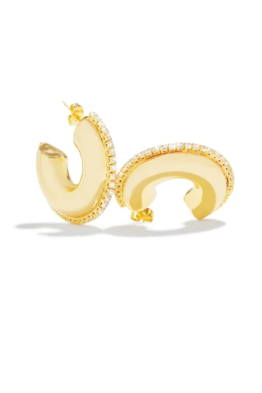 Classic Silver Earrings For Office Look-Naylah Chunky Embellished Hoop Earring - Gold