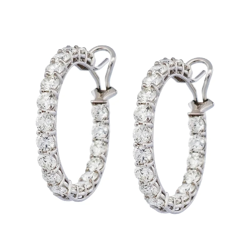 Elegant Drop Earrings For Wedding Guests-Diamond 18K White Gold Prong Set Hoop Earrings