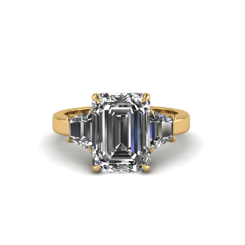 Personalized Gemstone Rings For Wedding Day-Diamond Emerald Cut Three Stone Ring With Custom Baguette - Yvette No. 1