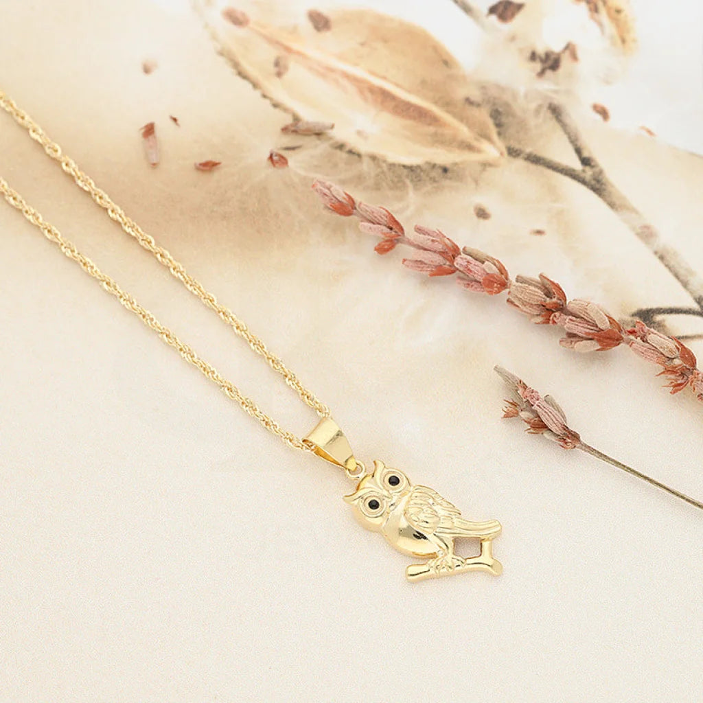 Simple Crystal Necklace For Weddings-Gold Necklace (Chain With Owl Shaped Pendant) 18KT - FKJNKL18K5107