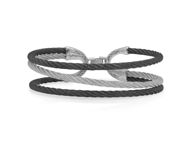 Men’s Adjustable Wire Bracelets-ALOR Black & Grey Cable Transverse Bracelet