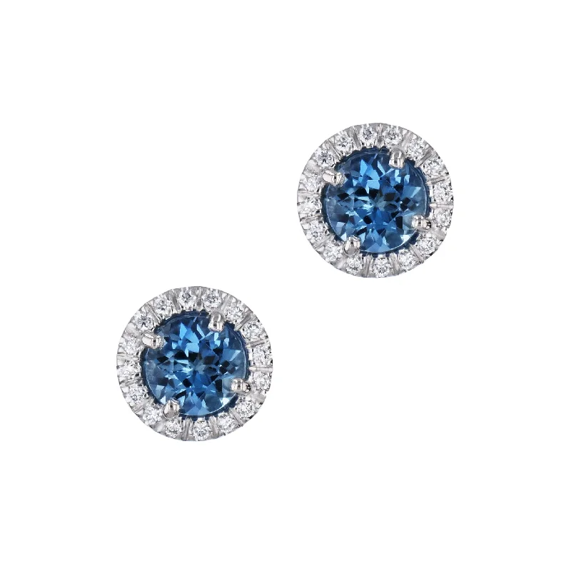 Handmade Drop Earrings For Wedding Day-Super Fine Aquamarine Pave Diamond Stud Earrings