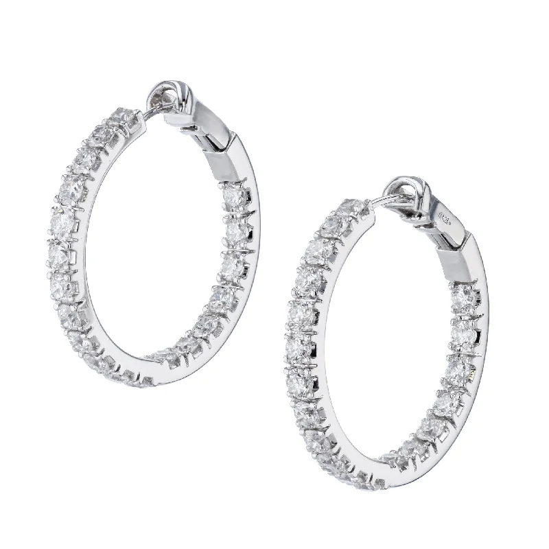 Gold Earrings With Pearls For Weddings-Diamond White Gold Hoop Earrings