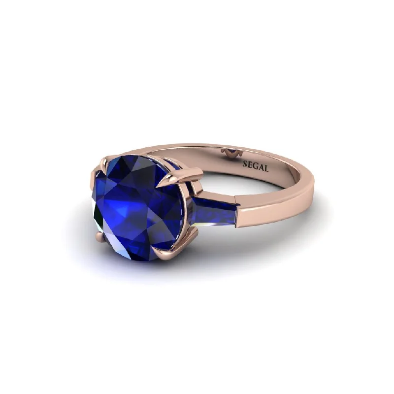 Personalized Wedding Rings For Custom Style-3 Stone Round Cut Sapphire With 2 Baguettes Engagement Ring - Gwendolyn No. 74