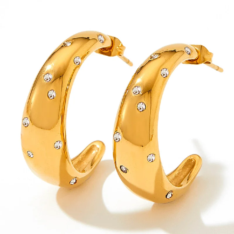 Gold Earrings With Natural Stones For Summer-Cashew Diamond Studded Hoop Earrings