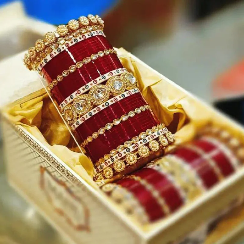 Personalized Custom Wedding Bangles For Bridal Jewelry-Pooja Bangles Gold Plated Austrian Stone Acrylic Bangles Set