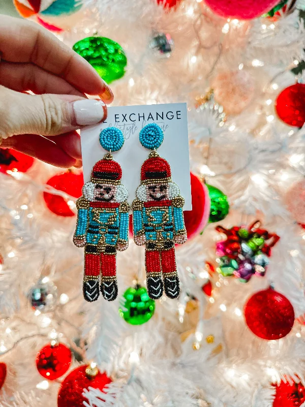 Elegant Earrings With Swarovski Crystals-Turquoise Nutcracker Earring