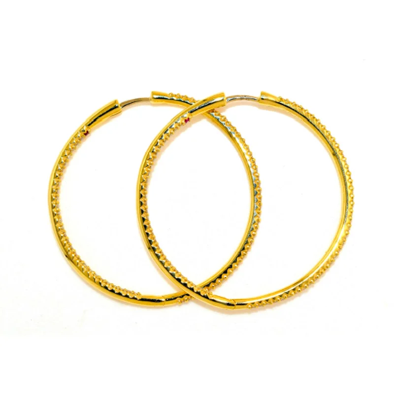 Chic Gold Earrings For Formal Occasions-18K Yellow Gold Extra Large Inside Outside Diamond Hoop Earrings