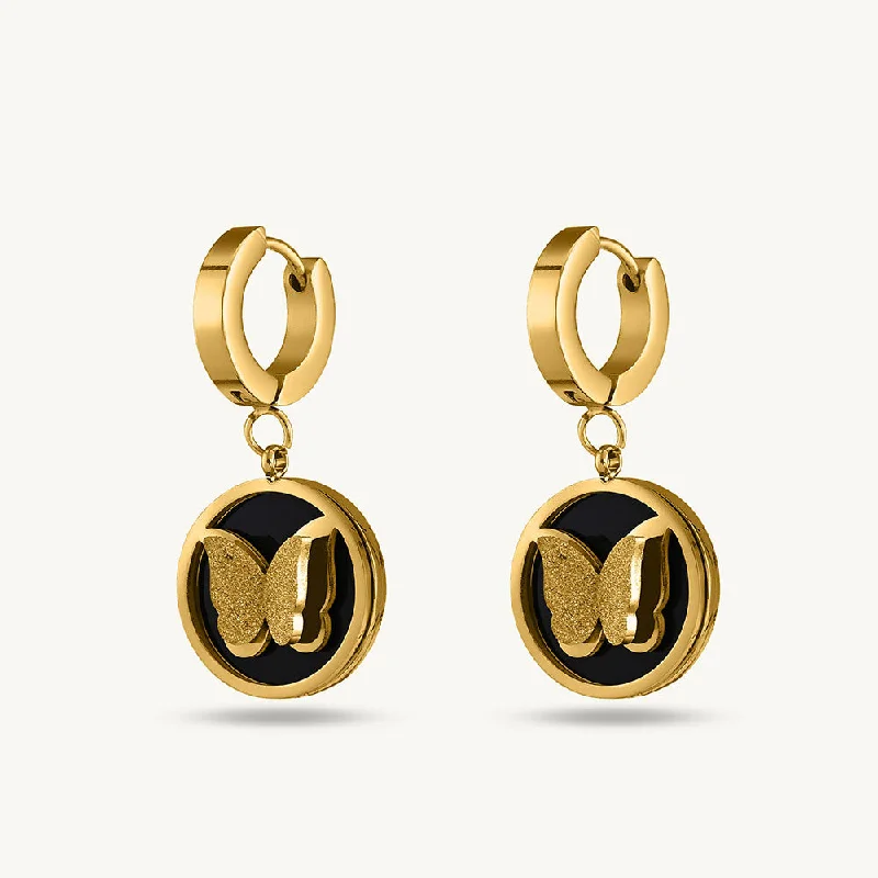 Personalized Name Earrings For Brides-Gold Butterfly Hoop Earrings