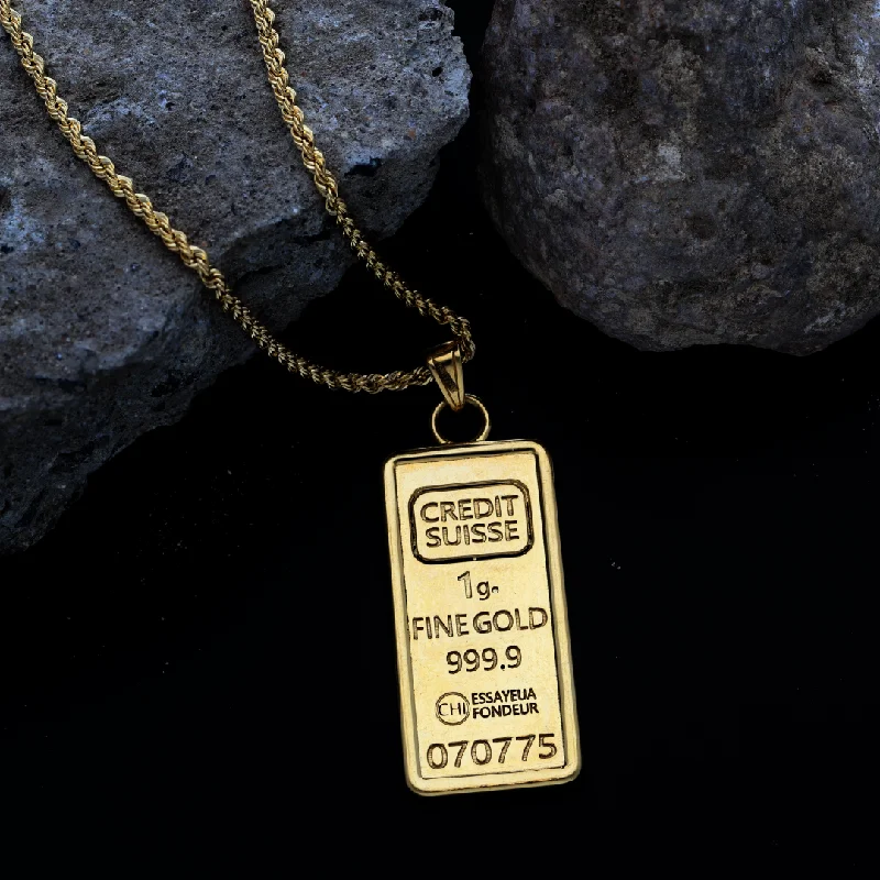 Trendy Nameplate Necklace For Fashion Lovers-Gold Necklace (Chain with Stud Gold Bar Shaped Pendant) 18KT - FKJNKL18K9199