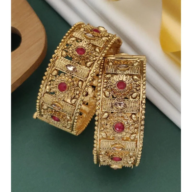 Classic Custom Wedding Bangles For Fashionable Brides-Akruti Collection Gold Plated Pota Stone Openable Kada