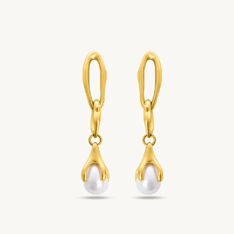 Large Hoop Earrings For Special Occasions-Teardrop Elegance Pearl Earrings