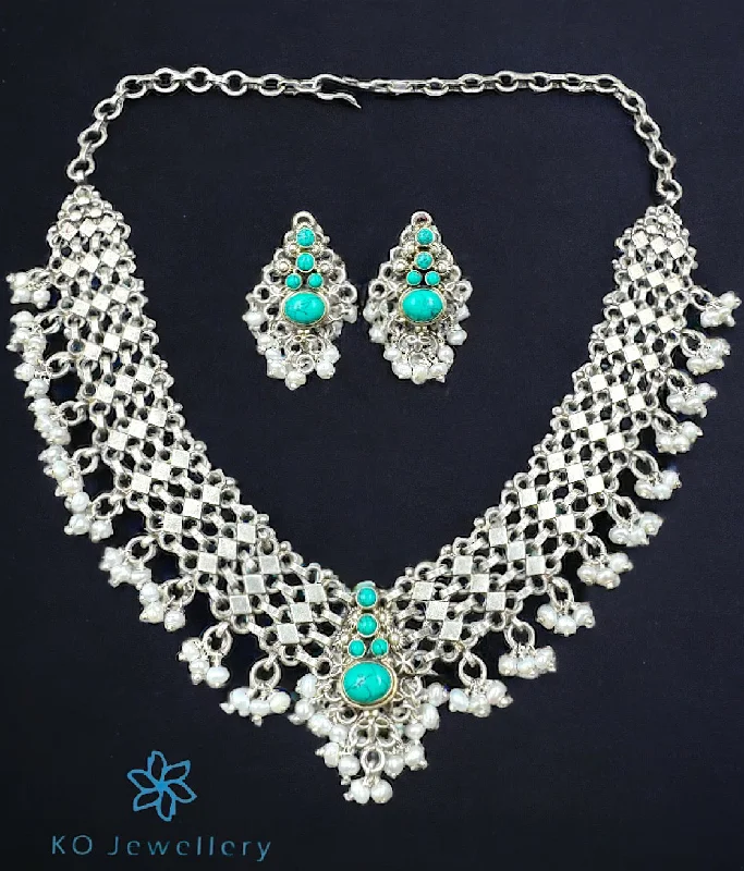 Trendy Long Pendant Necklace For Fashion-The Anaka Silver Antique Necklace & Earrings