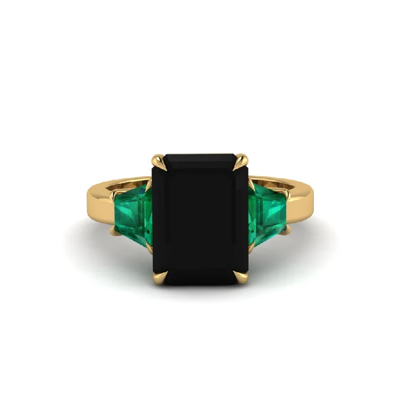 Luxury Custom Engagement Rings For Brides-Black Diamond Emerald Cut Three Stone Ring With Custom Baguette - Yvette No. 22