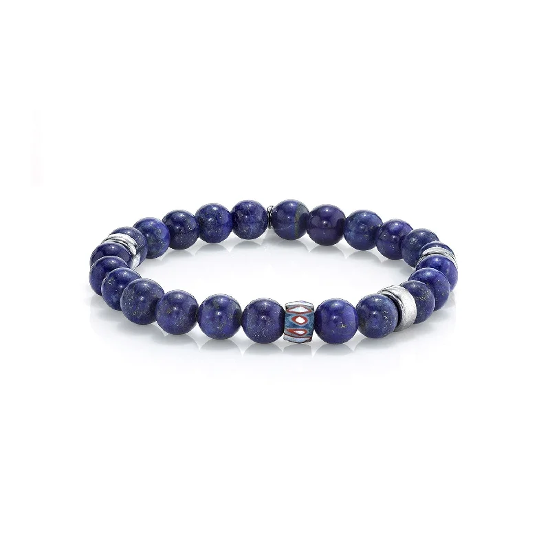 Wrap Around Leather Bracelets-Mr. LOWE Lapis & Silver Bracelet with African Bead - 8mm