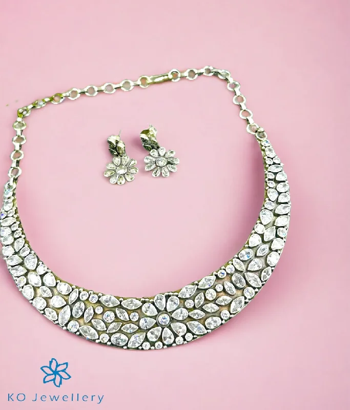 Trendy Beaded Necklace For Summer Look-The Aanchal Silver Gemstone Necklace & Earrings