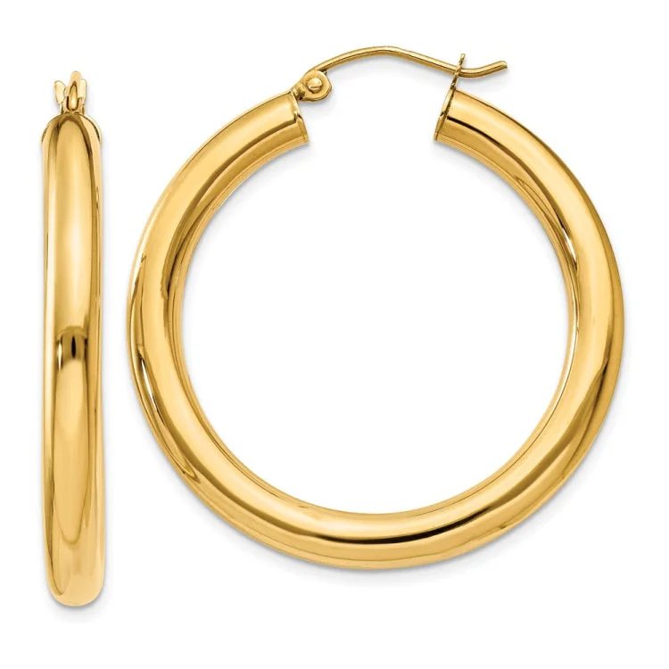 Statement Earrings For Beach Weddings-14k Polished 4mm Lightweight Tube Hoop Earrings