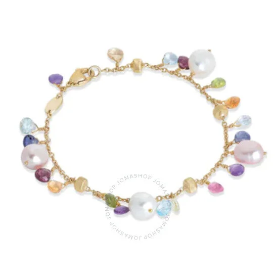 Custom Beaded Bracelets For Women-Paradise Collection 18K Yellow Gold Mixed Gemstone And Pearl Single Strand Bracelet