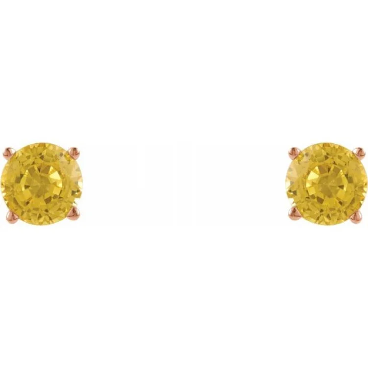 Trendy Silver Earrings For Casual Wear-14K Rose 5 mm Natural Yellow Sapphire Stud Earrings