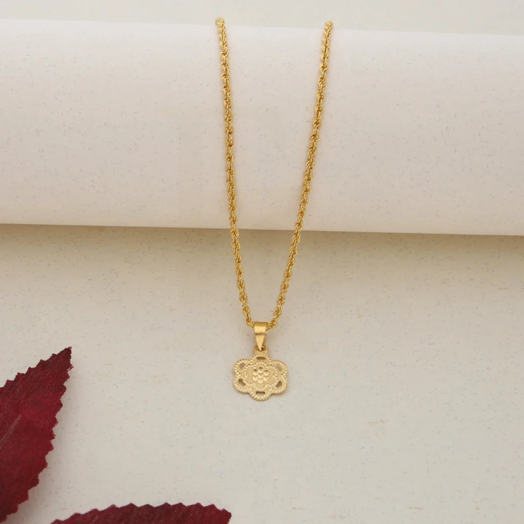 Sparkling Gold Necklace For Bridesmaids-Gold Necklace (Chain With Gold Flower Shaped Pendant) 21KT - FKJNKL21K7591