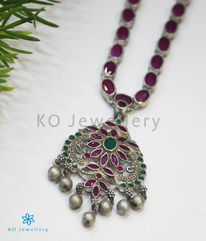 Trendy Statement Necklace For Evening Wear-The Kusum Silver Kempu Necklace (Oxidised)