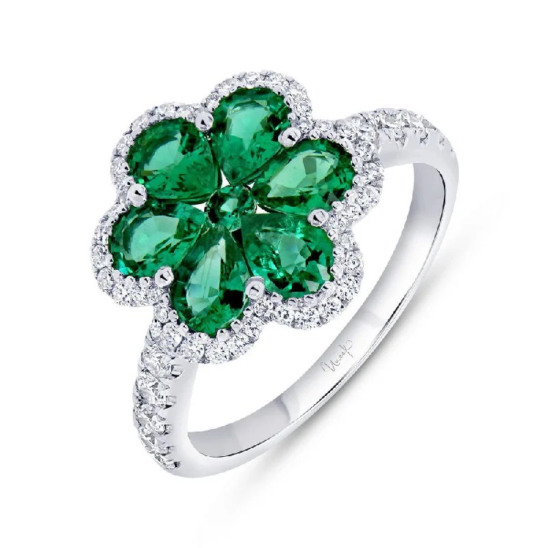 Classic Gold Engagement Rings For Timeless Weddings-Uneek Precious Collection Floral Round Emerald Fashion Ring