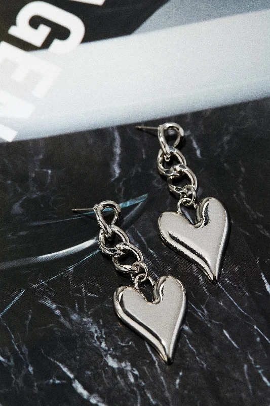 Custom Birthstone Earrings For Special Gifts-Love Bond Dangle Heart Pendant Earring - Silver