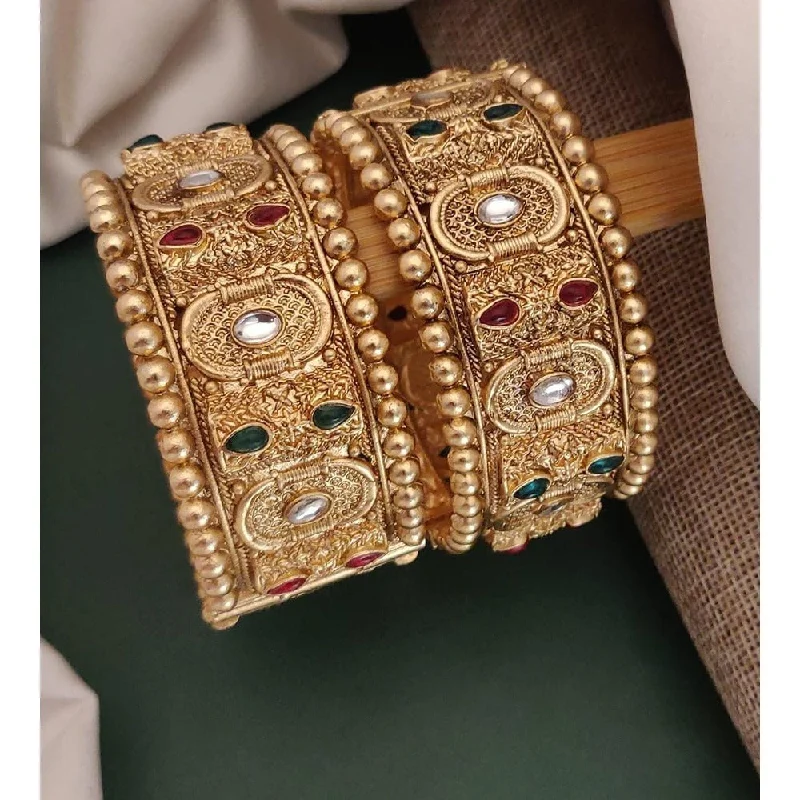 Elegant Custom Wedding Bangles For Fashion Bridesmaids-Akruti Collection Gold Plated Pota Stone Openable Kada