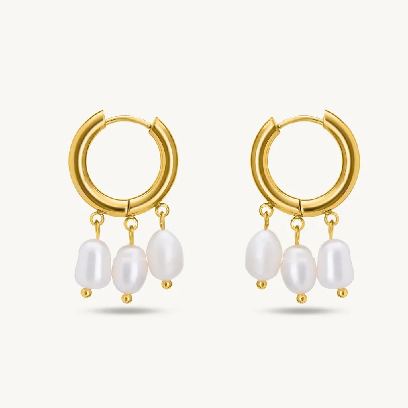 Designer Earrings For Special Celebrations-Simple Pearl Hoop Earrings