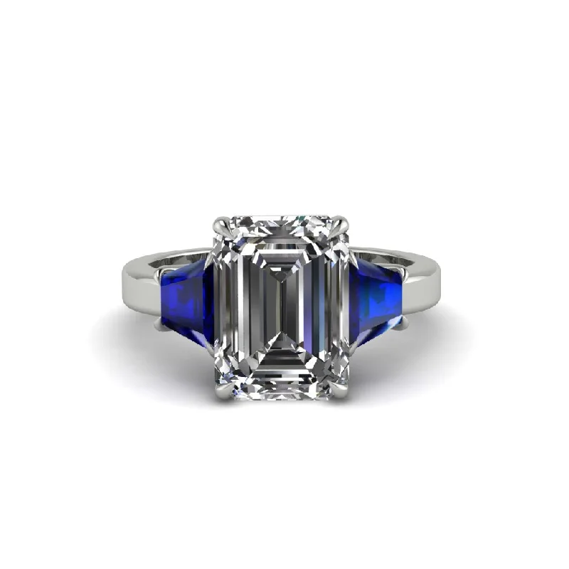 Classic Diamond Rings For Timeless Weddings-Diamond Emerald Cut Three Stone Ring With Custom Baguette - Yvette No. 63