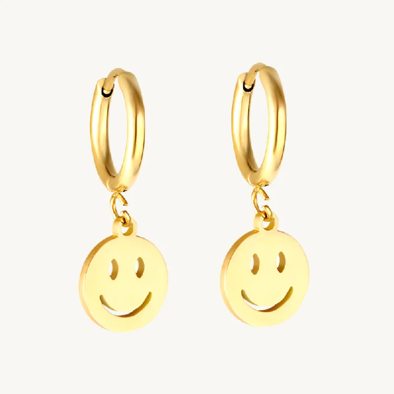 Elegant Long Drop Earrings For Wedding Day-Smiley Face Hoop Earrings