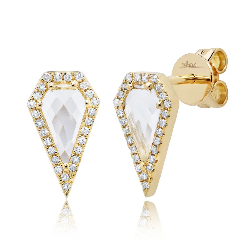 Elegant Gold Earrings For Special Occasions-Yellow Gold White Topaz Diamond Pave Stud Earrings