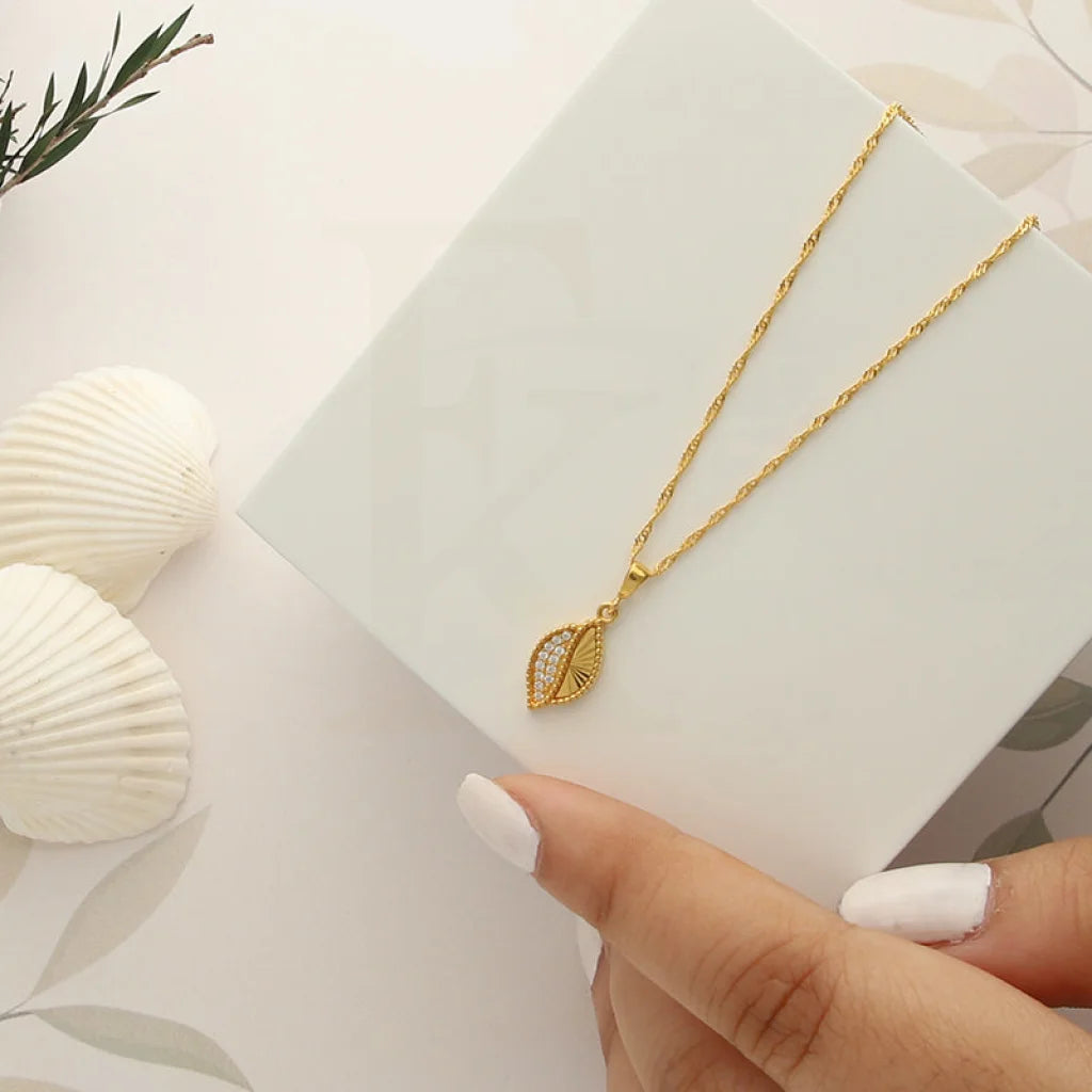 Simple Bar Necklace For Minimalist Style-Gold Necklace (Chain with Leaf Shaped Pendant) 21KT - FKJNKL21KM5013