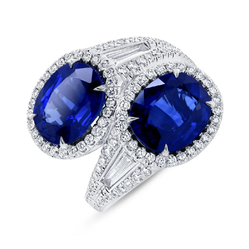 Classic Engagement Rings With Sapphire Details-Uneek Precious Collection Bypass Oval Shaped Blue Sapphire Anniversary Ring