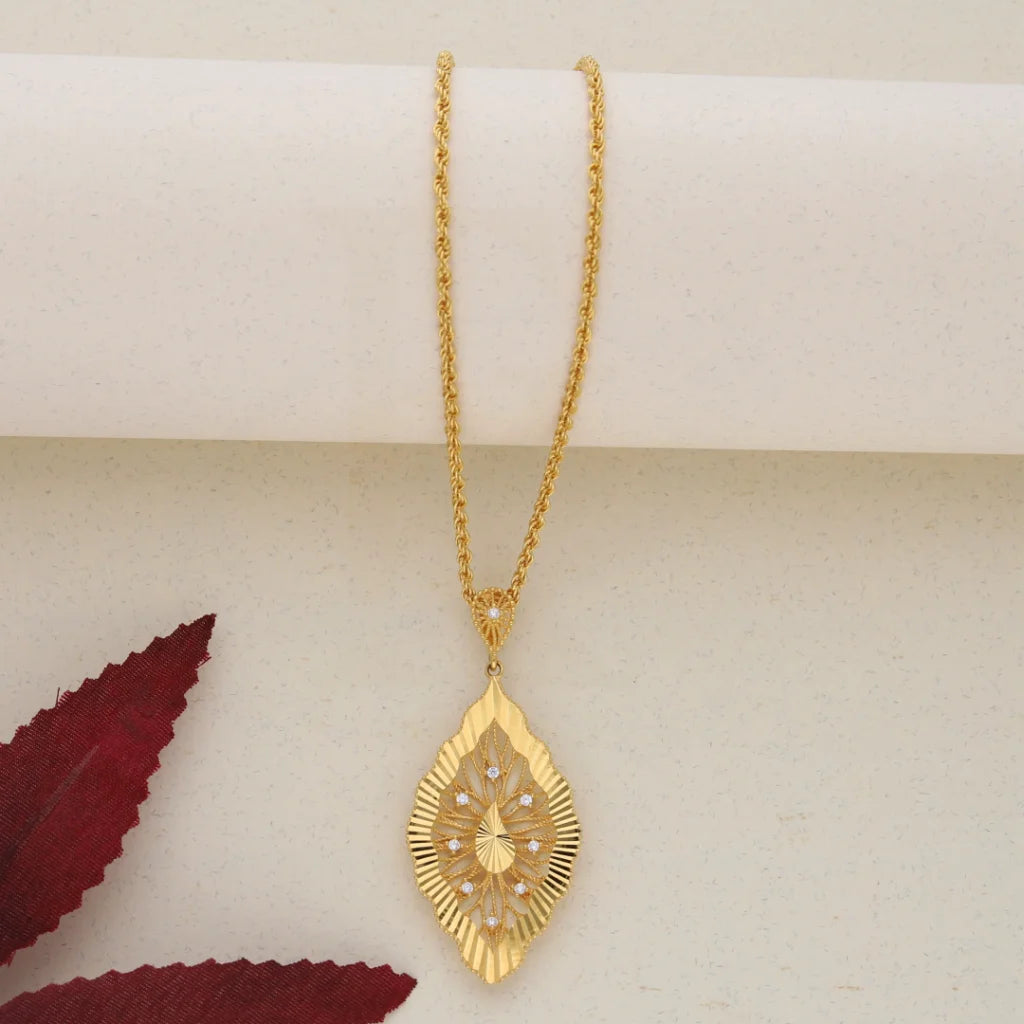 Elegant Chain Necklace For Formal Events-Gold Necklace (Chain With Gold Pendant) 21KT - FKJNKL21K7651