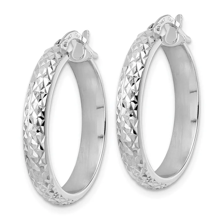 Large Gold Drop Earrings For Evening Wear-14K White Gold Diamond Cut Hoop Earrings