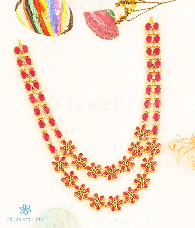 Sparkling Gemstone Necklace For Bridesmaids-The Indrani 2 layer Silver Kemp Necklace (Red)