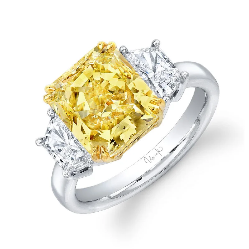 Classic Gold Engagement Rings For Special Moments-Uneek Natureal Collection Three-Stone Radiant Yellow Diamond Engagement Ring