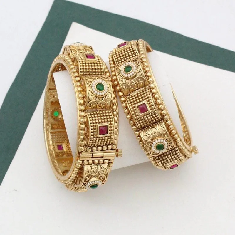 Sparkling Custom Wedding Bangles For Bridesmaids Rings-Kavita Art Gold Plated Pota Stone Openable Bangles Set