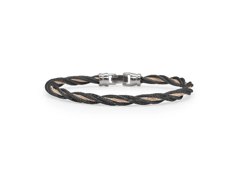 Adjustable Beaded Bracelets For Women-ALOR Black & Carnation Cable Double Twist Bracelet