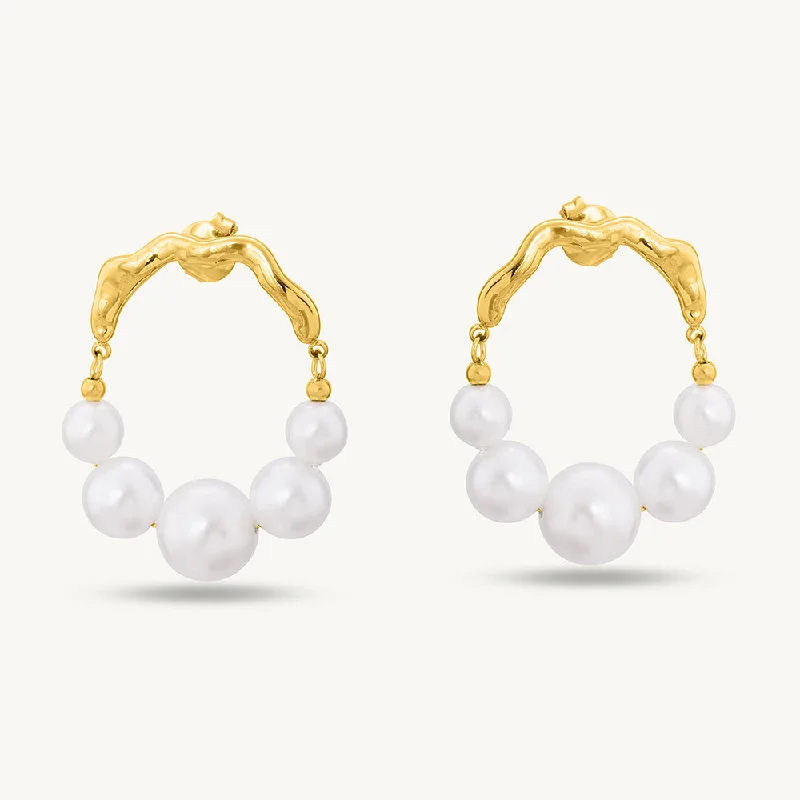 Handcrafted Gold Earrings For Special Gifts-Timeless Pearl Gold Hoop Earrings