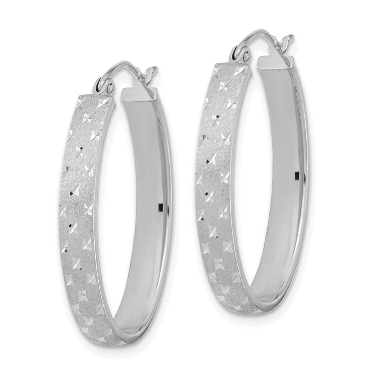 Handcrafted Wooden Earrings For Eco-Friendly Style-14k White Gold Polished Satin Diamond-cut Hoop Earrings