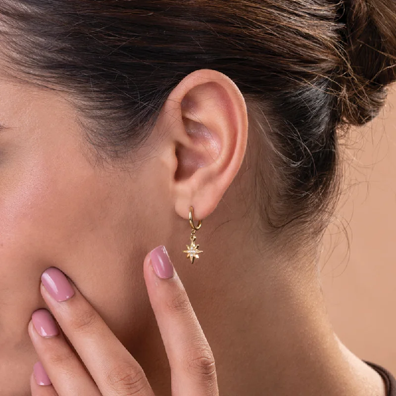 Vintage Gold Earrings For Bridesmaids-Studded Star Moon Hoop Earrings