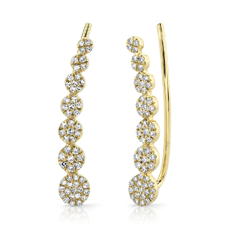 Statement Earrings With Natural Crystals-Yellow Gold Diamond Pave Crawler Earring