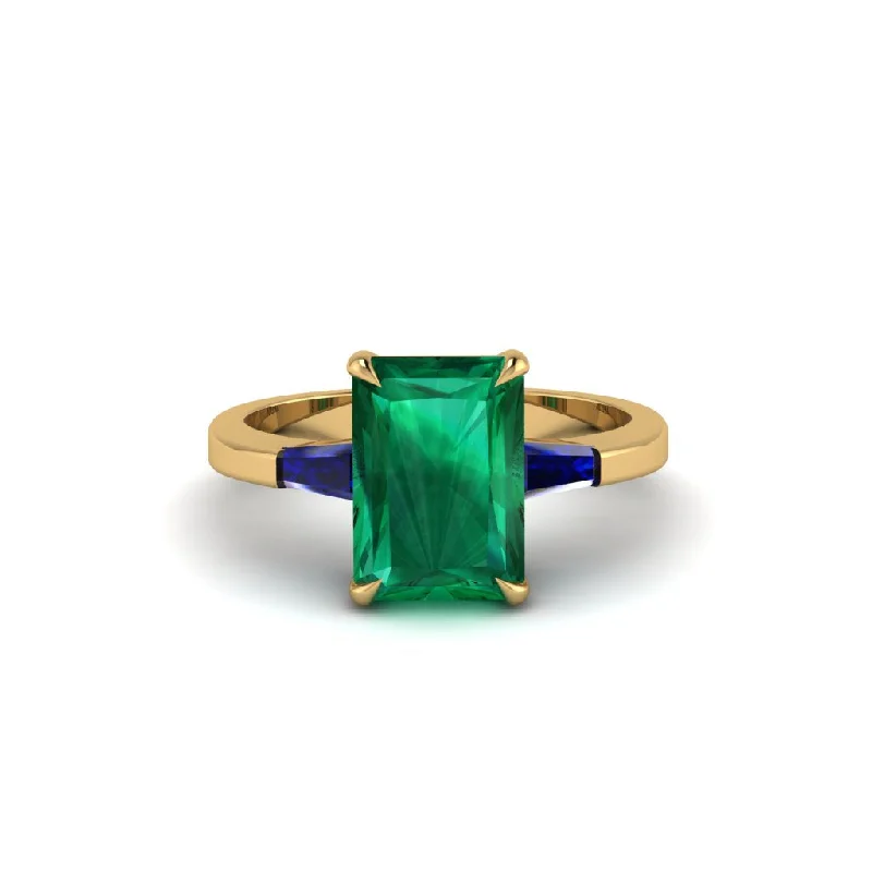 Unique Gemstone Engagement Rings For Wedding Day-Three Stone Radiant Cut Emerald Engagement Ring - Hillary No. 64