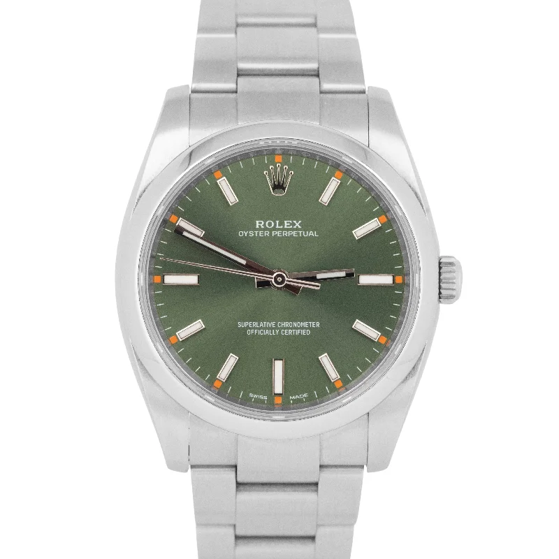 Waterproof Watches For Outdoor Activities-MINT Rolex Oyster Perpetual OLIVE GREEN 34mm Stainless Steel Watch 114200