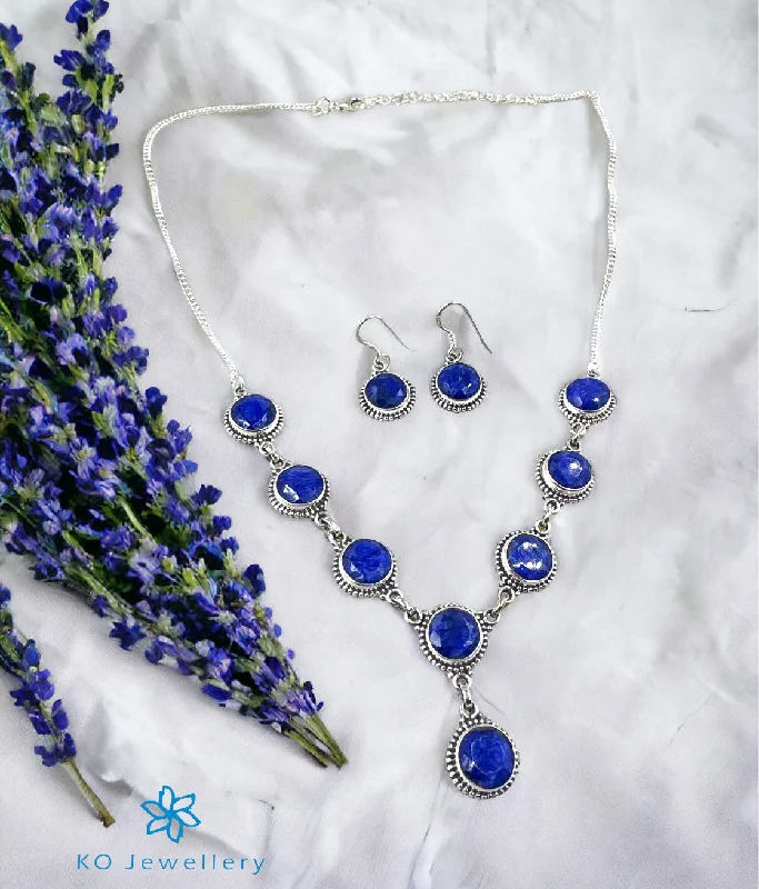 Custom Initials Necklace For Personalized Style-The Silver Gemstone Necklace & Earrings (Blue)