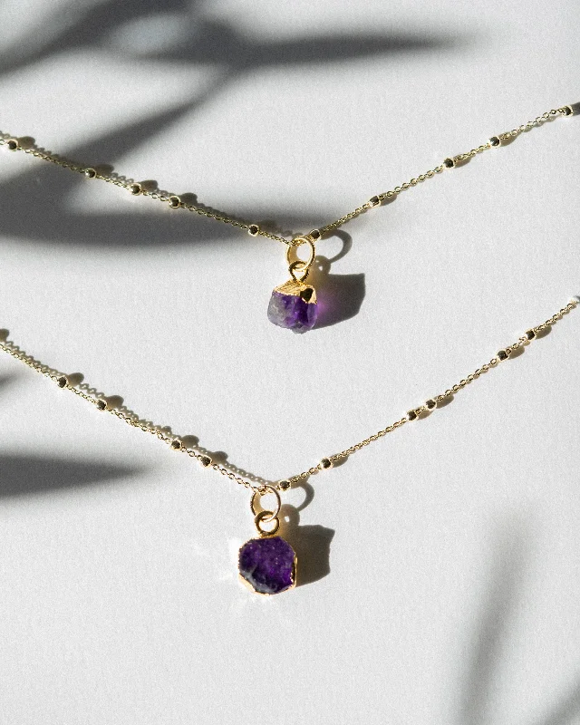 Simple Gold Necklace For Fashionistas-February | Amethyst Necklace