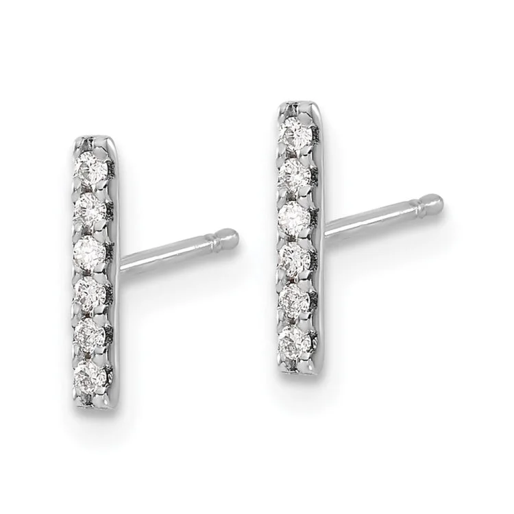 Personalized Earrings With Swarovski Crystals-14k White Gold Diamond Bar Earrings