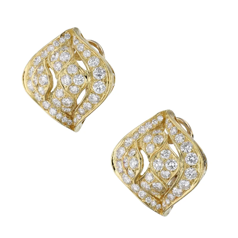 Large Hoop Earrings For Bold Fashion-Yellow Gold and Diamond Pave Estate Earrings